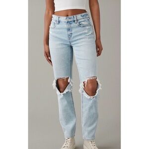 American Eagle AE Stretch Super High Waisted Ripped Ankle Straight Jean